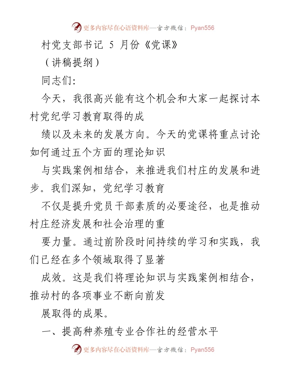[发言] 党课 - 推进村庄发展的党纪学习与实践探索.docx_第1页