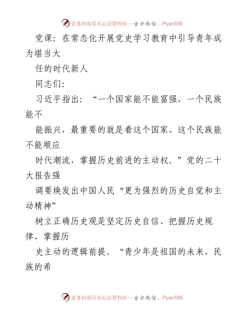 [发言] 党课 - 引导青年树立正确历史观，成为时代新人_1.docx_第1页