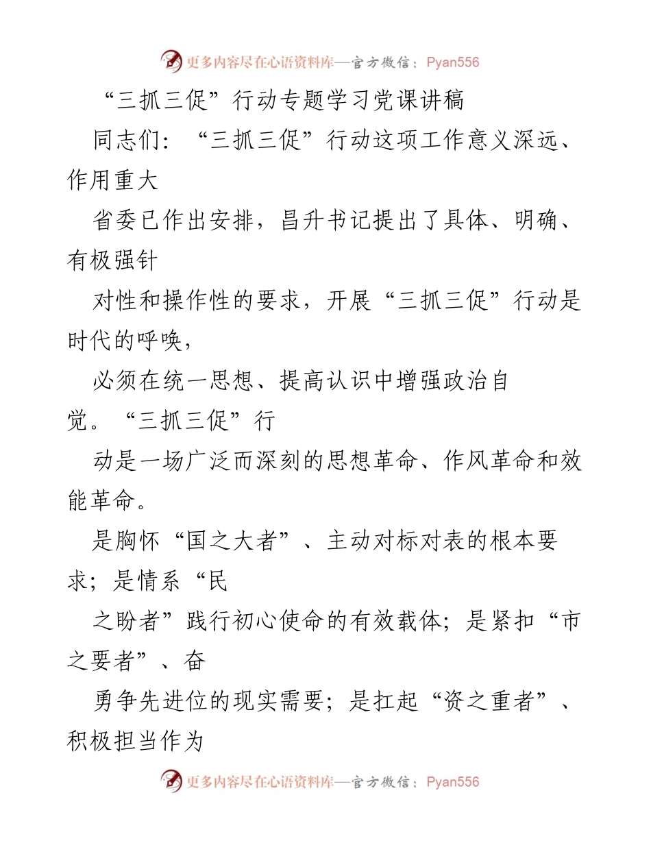 [发言] 党课 - 深入理解“三抓三促”行动的重要性与实践要求.docx_第1页
