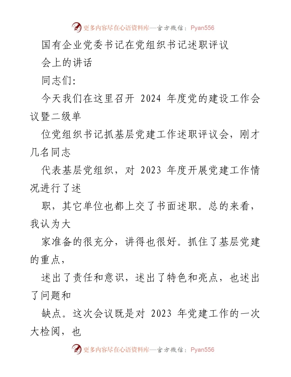 [发言] 党组织书记述职评议会 - 2024年度党建工作总结与展望.docx_第1页