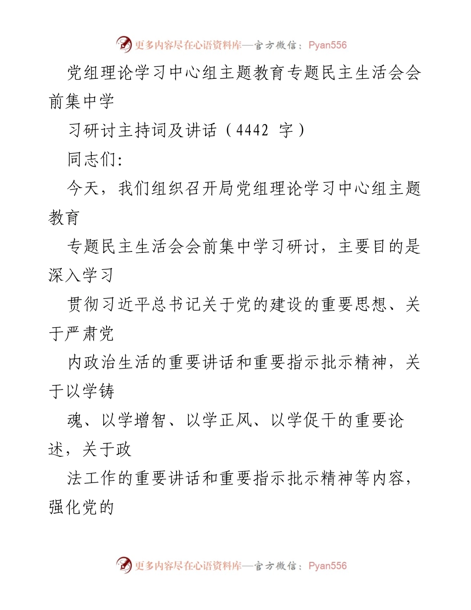 [发言] 党组理论学习中心组 - 深化理论学习，推动高质量专题民主生活会.docx_第1页