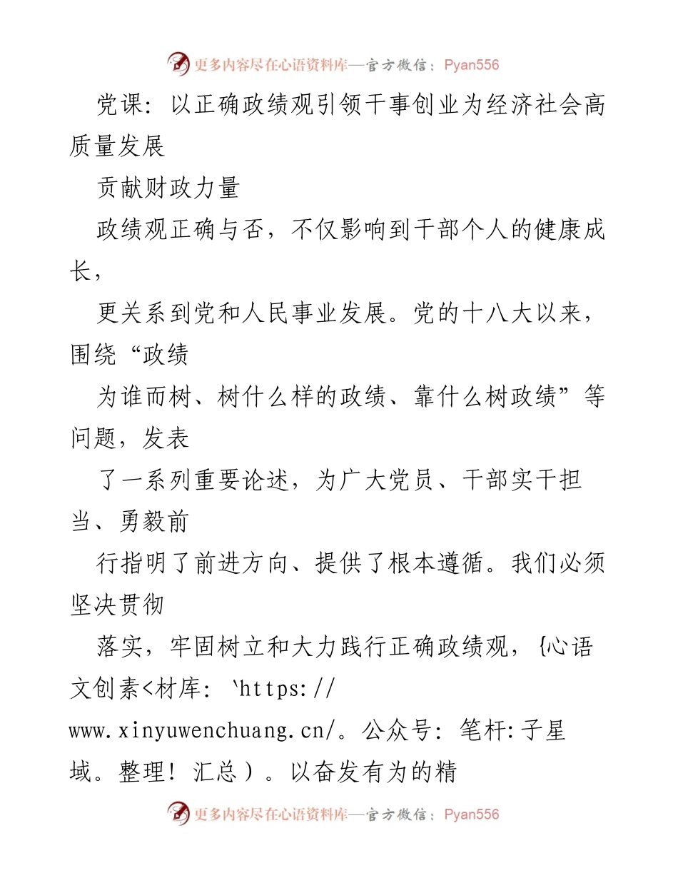 [发言] 党课 - 以正确政绩观引领高质量发展贡献财政力量.docx_第1页