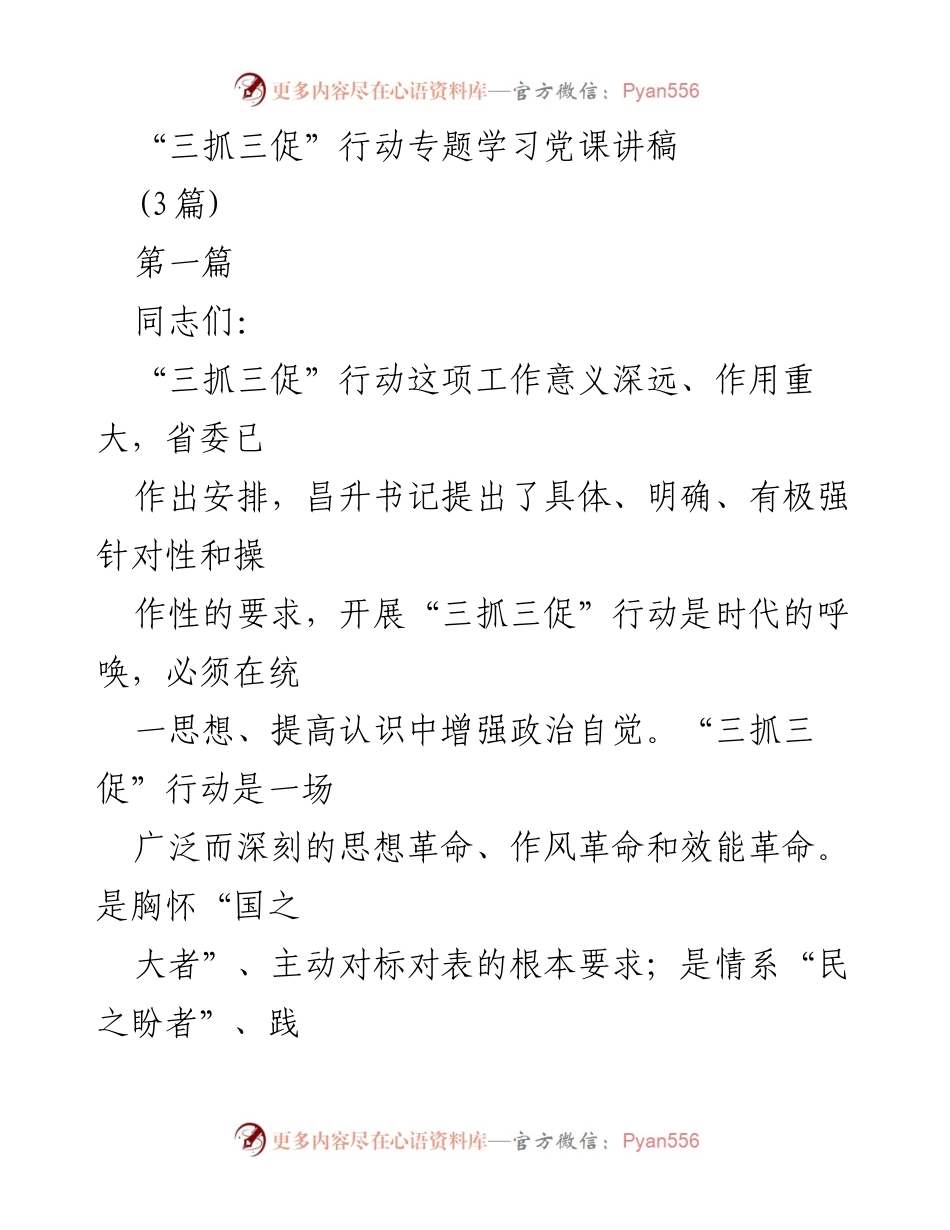 [发言] 党课 - 深入理解“三抓三促”行动的重要性与实施策略.docx_第1页
