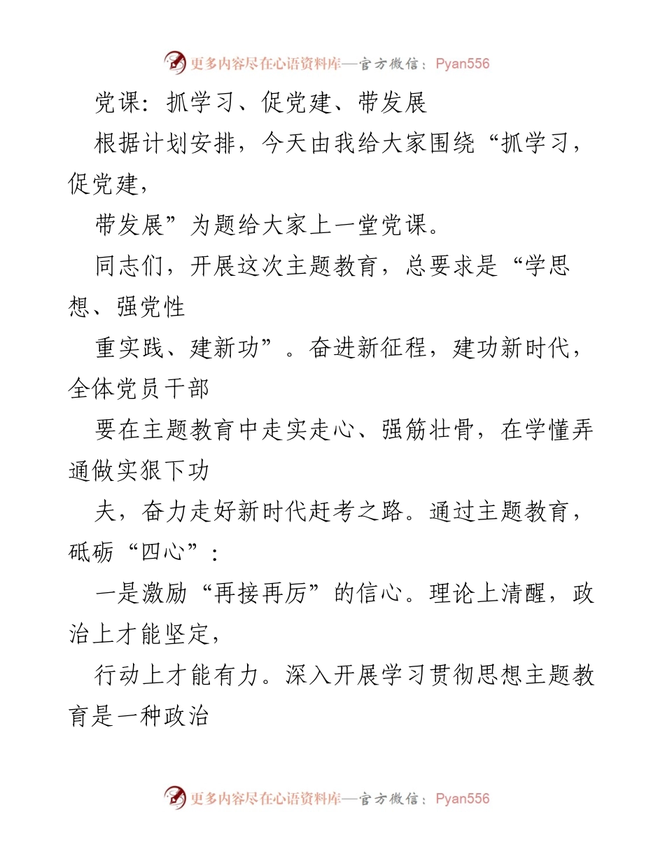 [发言] 党课 - 抓学习促党建，砥砺前行新征程.docx_第1页