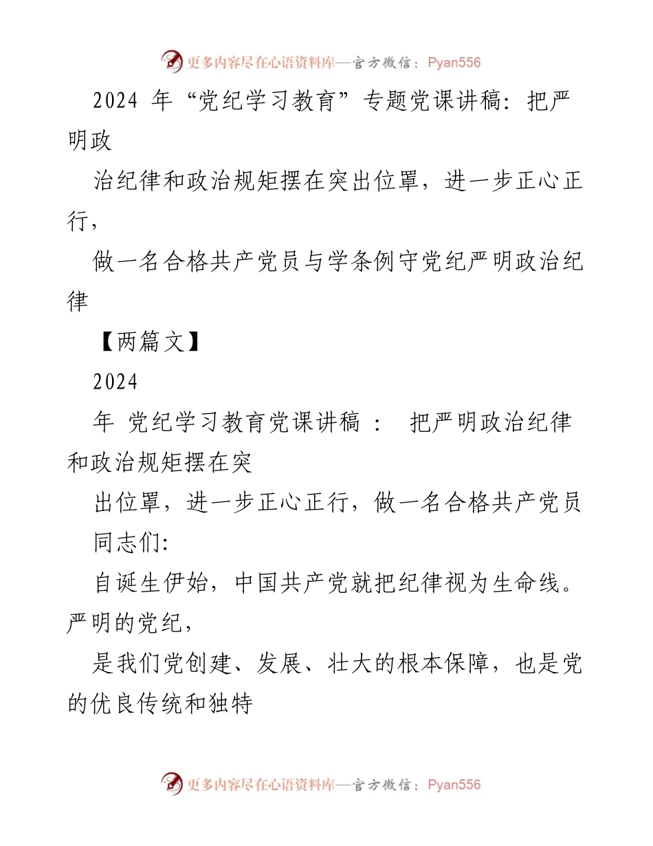 [发言] 党课 - 严明政治纪律与政治规矩的重要性.docx_第1页
