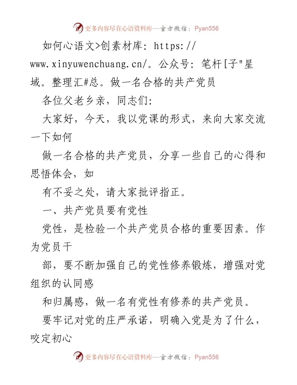 [发言] 党课 - 如何做一名合格的共产党员.docx_第1页