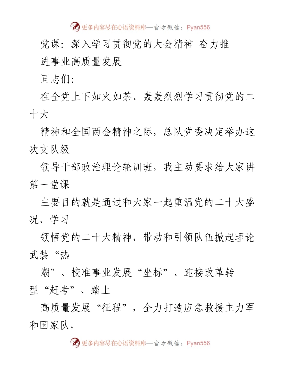 [发言] 党课 - 深入学习贯彻党的二十大精神，推动高质量发展_1.docx_第1页