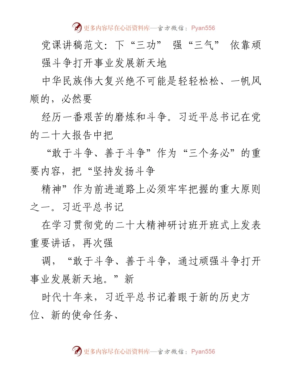 [发言] 党课 - 坚持斗争精神，推动伟大复兴新征程.docx_第1页
