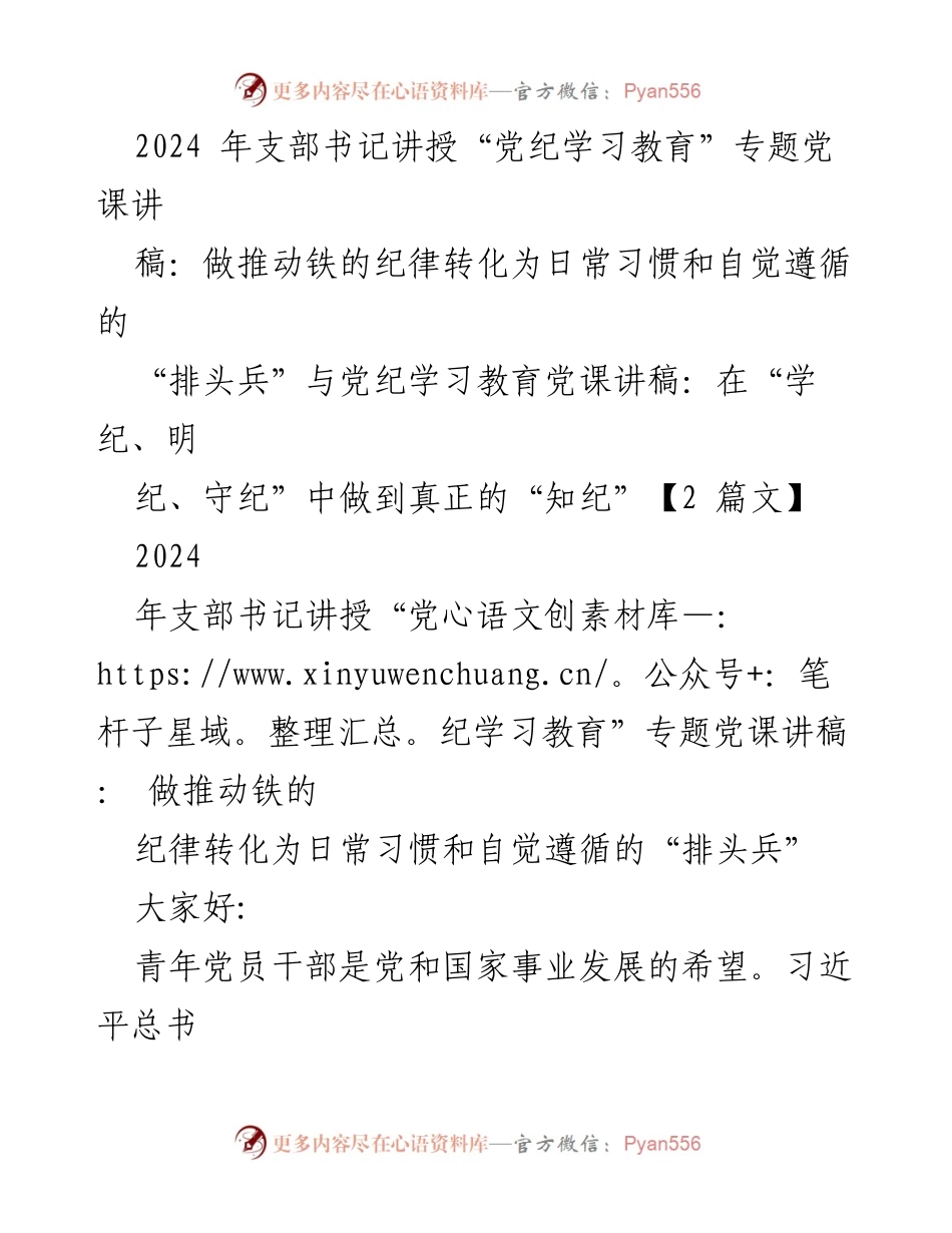 [发言] 党课 - 青年党员干部的纪律意识与党纪学习教育.docx_第1页