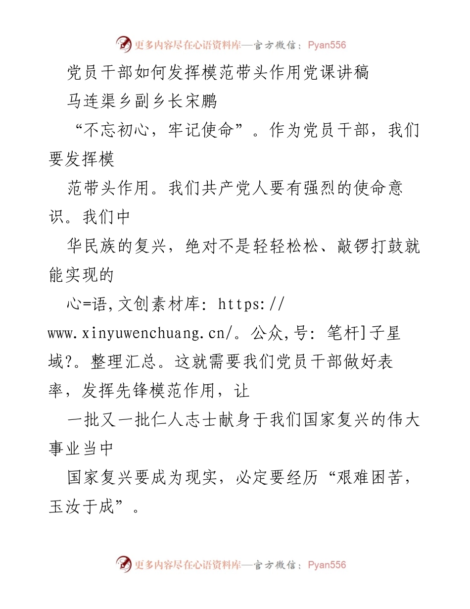 [发言] 党课 - 党员干部发挥模范带头作用的重要性.docx_第1页