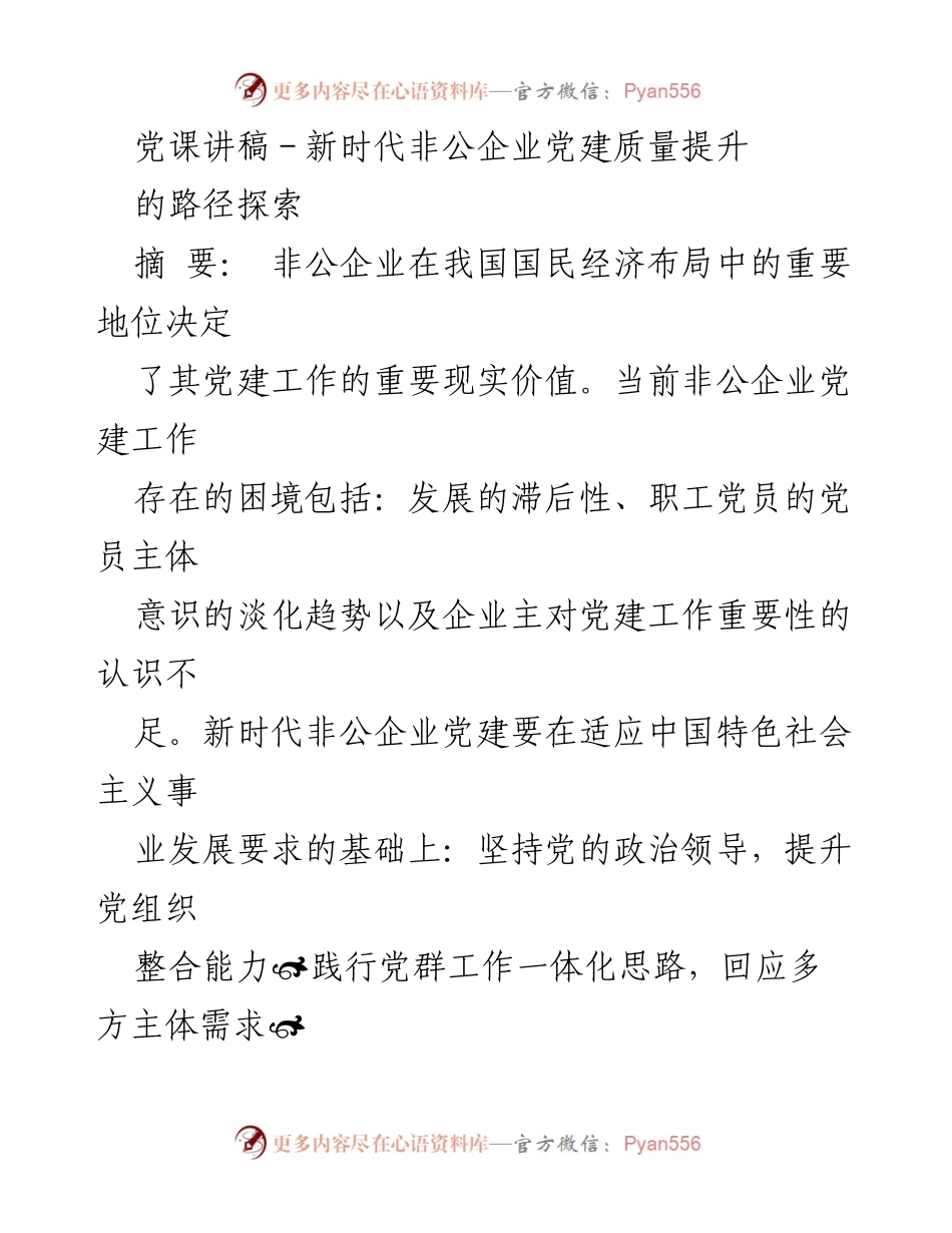 [发言] 党课 - 新时代非公企业党建质量提升路径探讨.docx_第1页