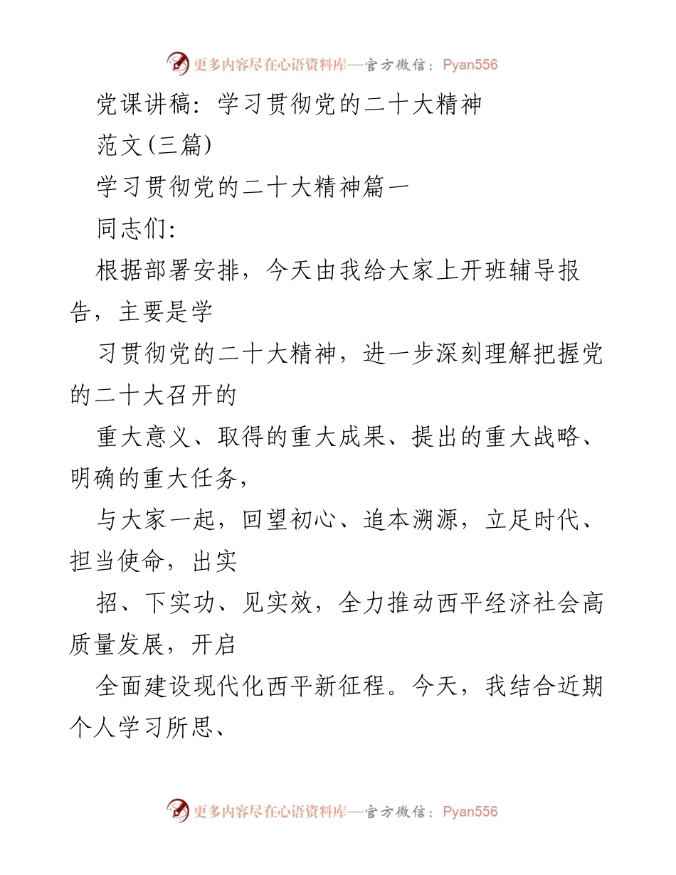 [发言] 党课 - 学习贯彻党的二十大精神，奋进新征程.docx_第1页