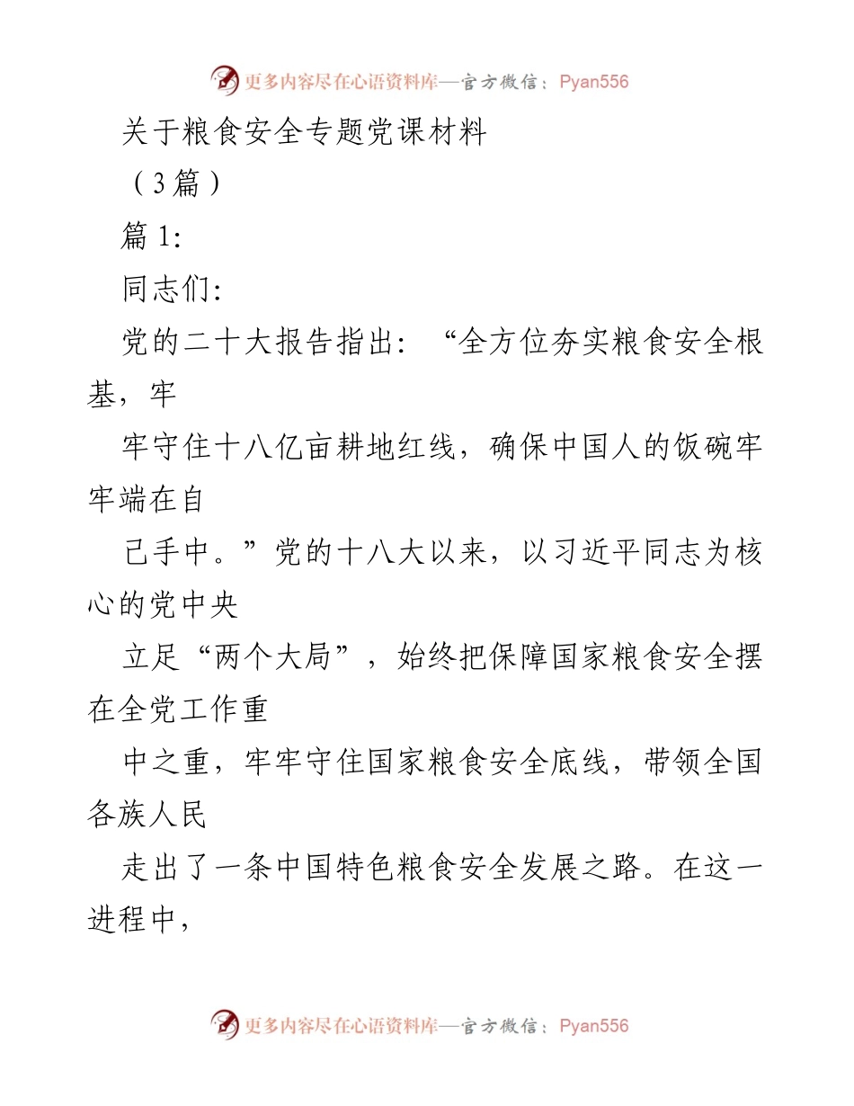 [发言] 党课 - 深入学习习近平总书记关于粮食安全的重要论述_2.docx_第1页