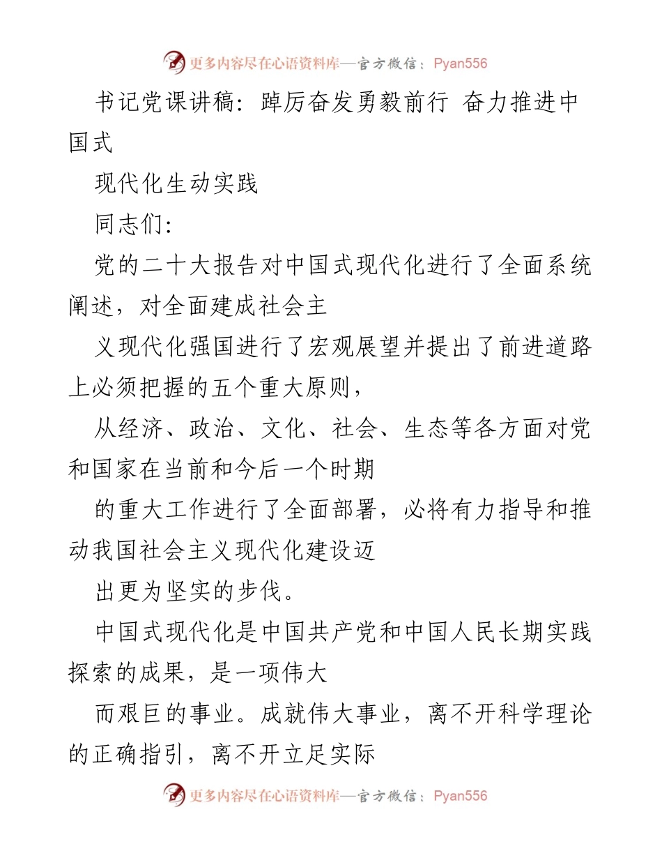 [发言] 党课 - 坚定信念，推进中国式现代化的伟大实践.docx_第1页