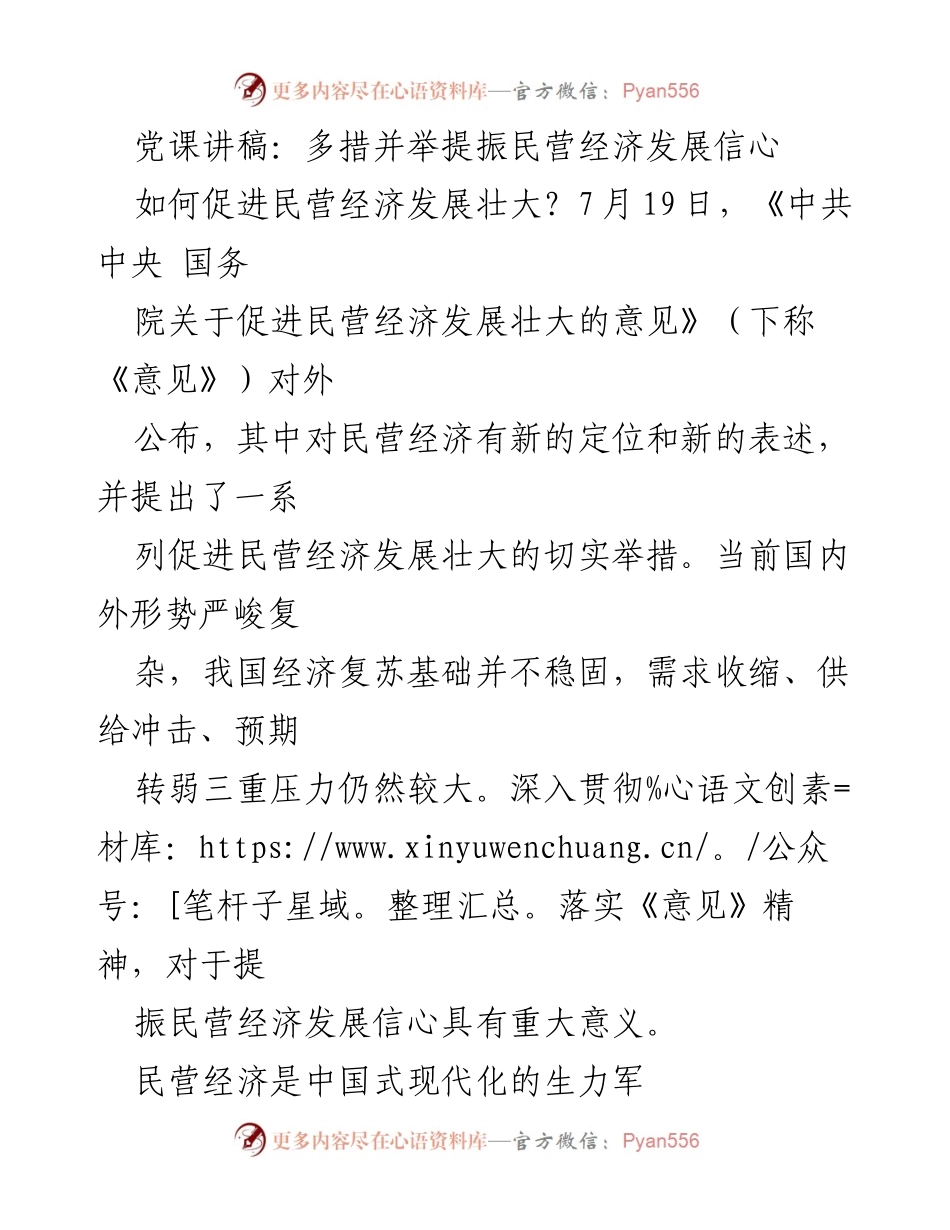 [发言] 党课 - 提振民营经济发展信心的多措并举.docx_第1页