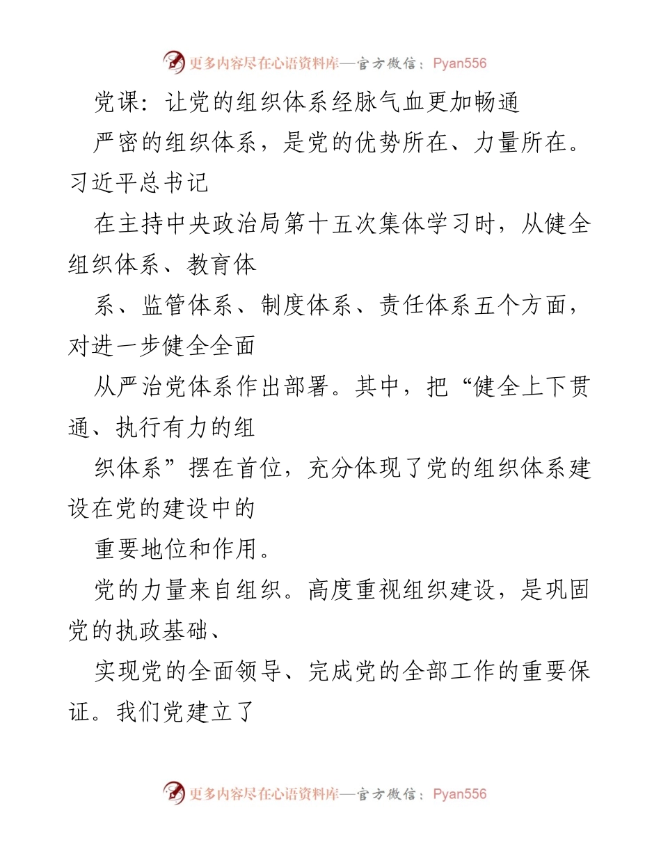 [发言] 党课 - 加强党的组织体系建设，提升党的领导力.docx_第1页