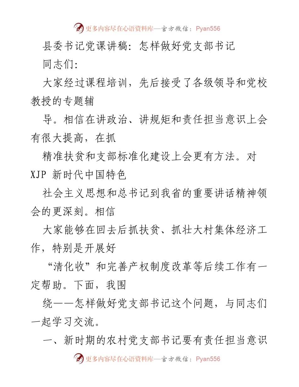 [发言] 党课 - 如何成为优秀的党支部书记.docx_第1页