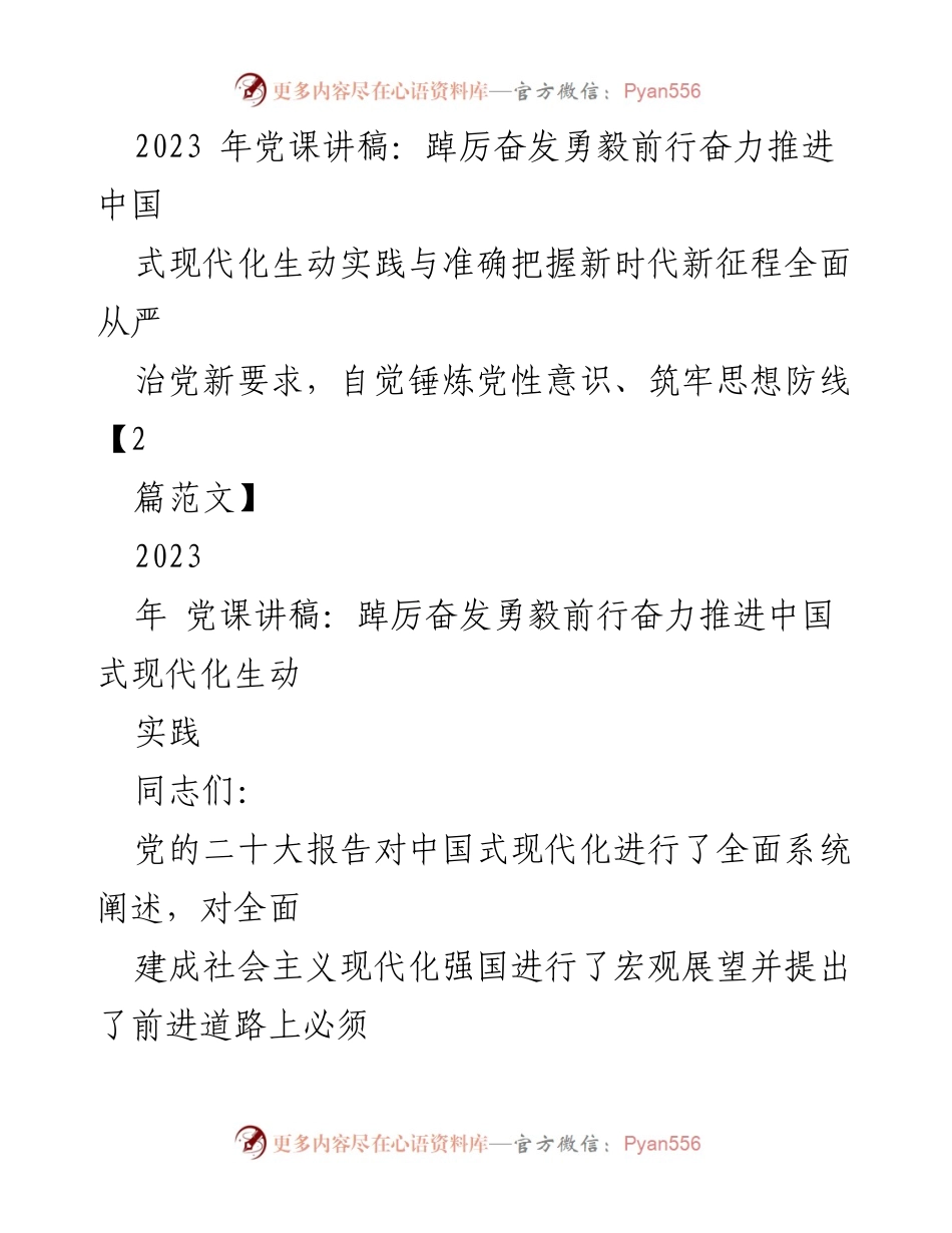 [发言] 党课 - 奋力推进中国式现代化与全面从严治党的新要求.docx_第1页