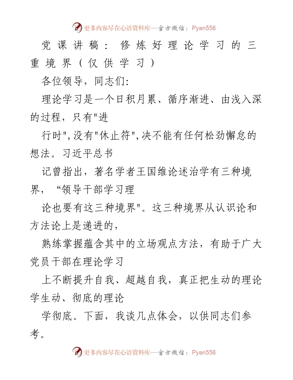 [发言] 党课 - 理论学习的三重境界.docx_第1页