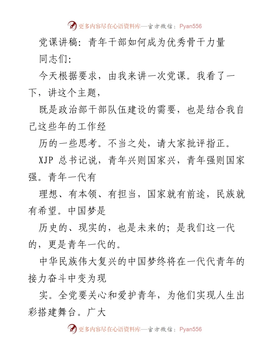 [发言] 党课 - 青年干部的成长与担当_1.docx_第1页