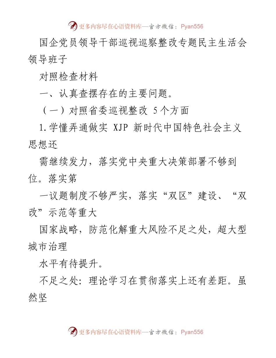 [发言] 党组织民主生活会 - 国企党员领导干部巡视整改问题对照检查总结.docx_第1页