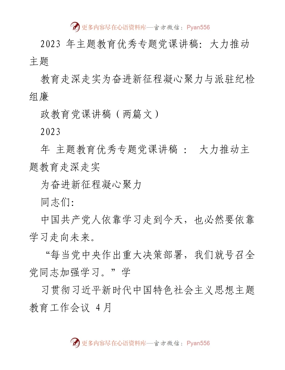 [发言] 党课 - 推动主题教育走深走实，凝心聚力奋进新征程.docx_第1页
