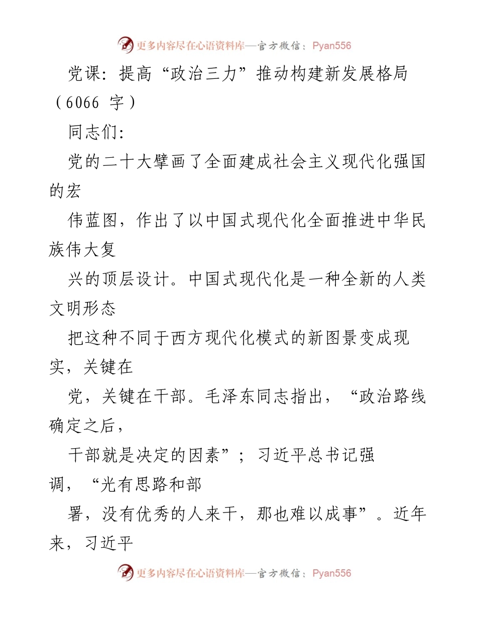 [发言] 党课 - 提升政治三力，推动中国式现代化新发展格局.docx_第1页