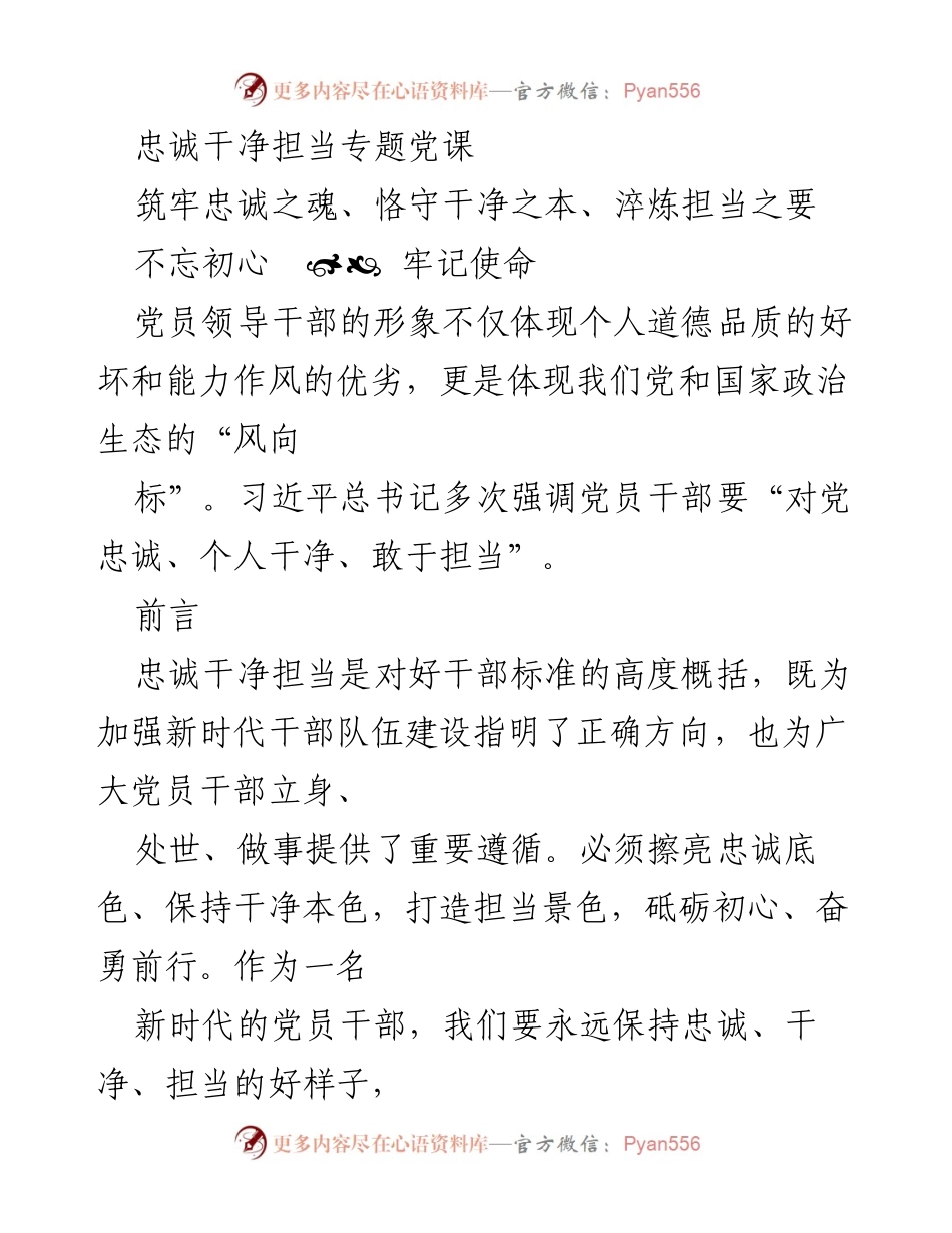 [发言] 党课 - 忠诚干净担当：新时代党员干部的标准与使命.docx_第1页