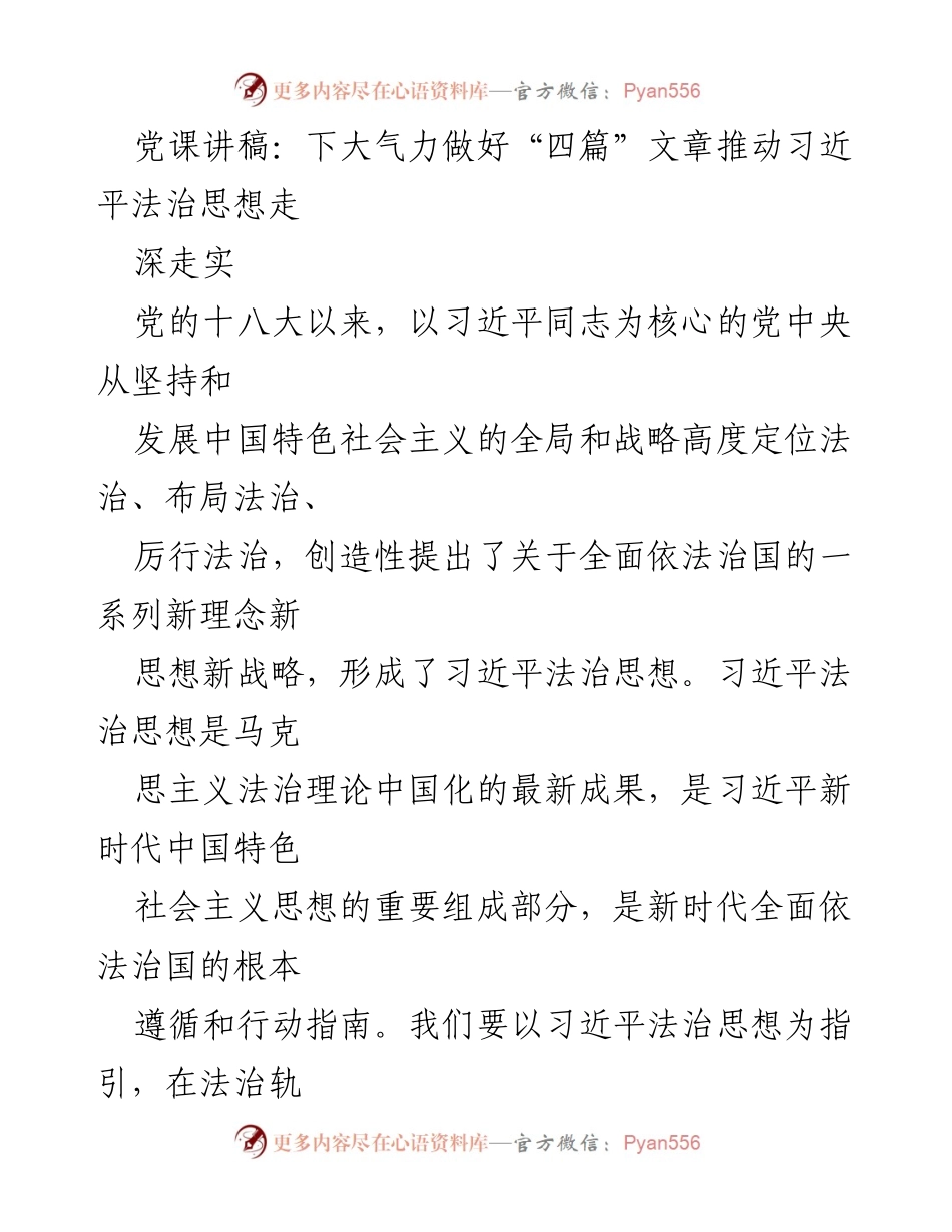 [发言] 党课 - 推动习近平法治思想深入实施的路径探讨.docx_第1页