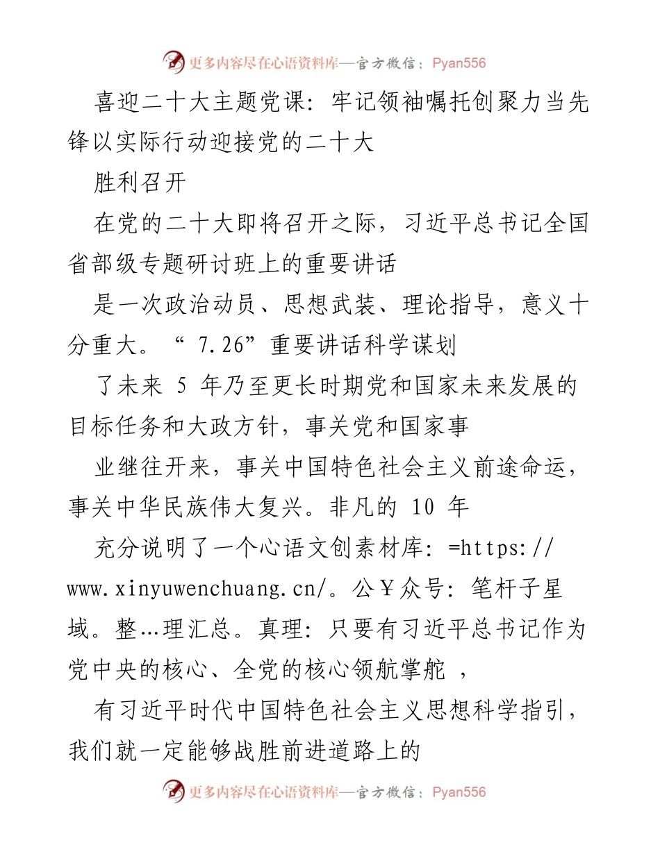 [发言] 党课 - 牢记领袖嘱托，聚力当先锋，迎接党的二十大.docx_第1页