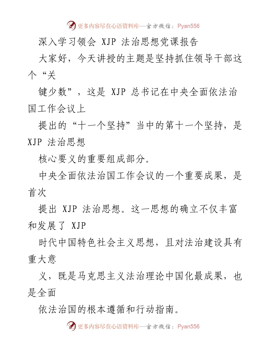 [发言] 党课 - 深入理解XJP法治思想中的“关键少数”.docx_第1页