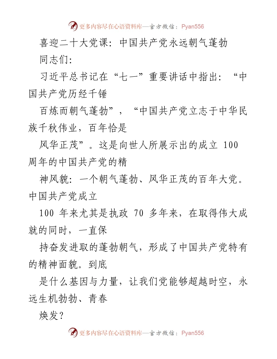 [发言] 党课 - 中国共产党：朝气蓬勃的百年精神风貌.docx_第1页