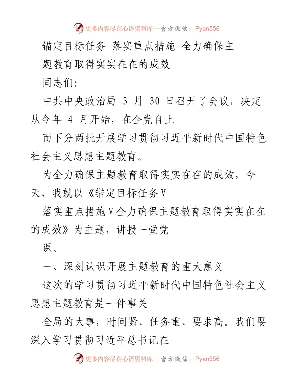 [发言] 党课 - 确保主题教育实效的关键措施与意义.docx_第1页