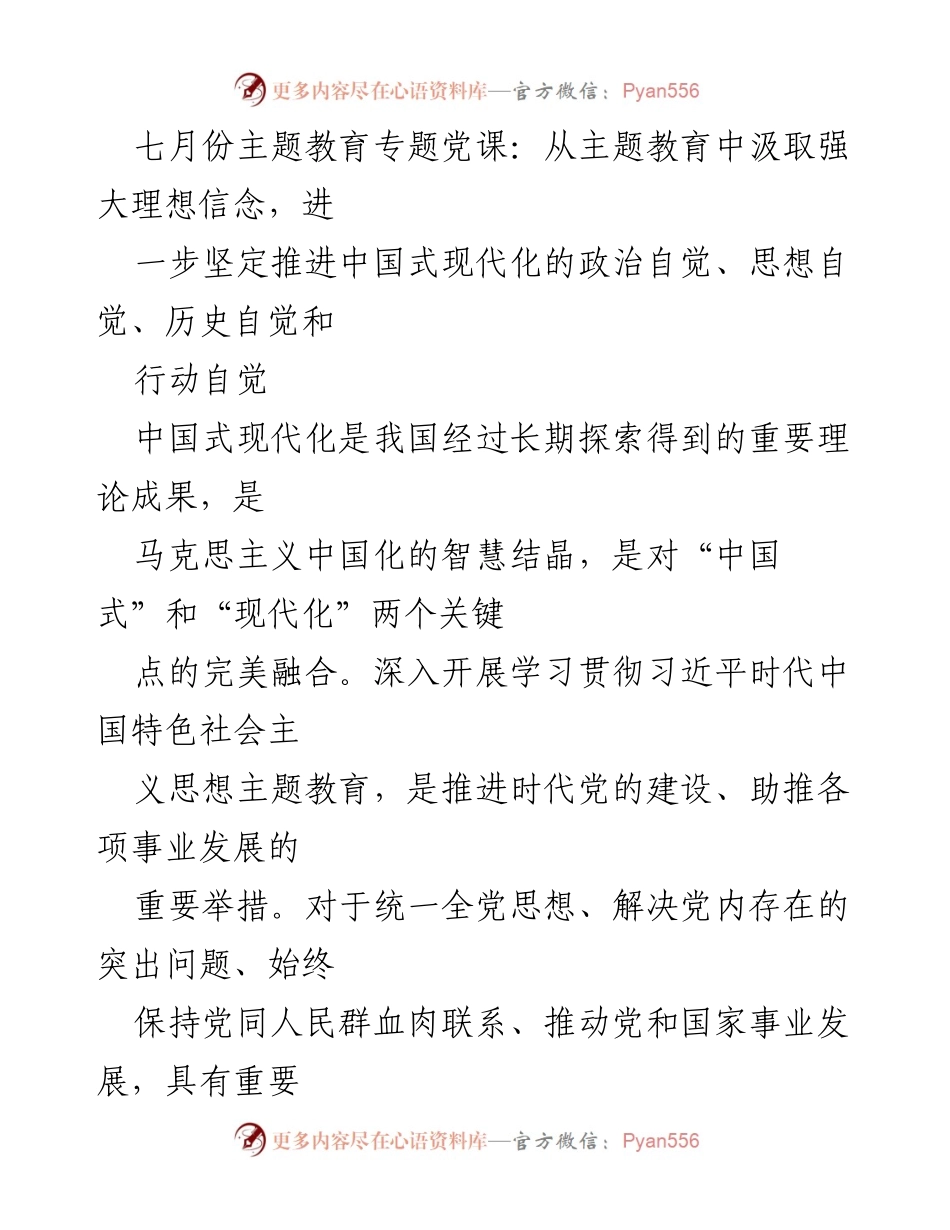 [发言] 党课 - 从主题教育中汲取理想信念，坚定推进中国式现代化.docx_第1页