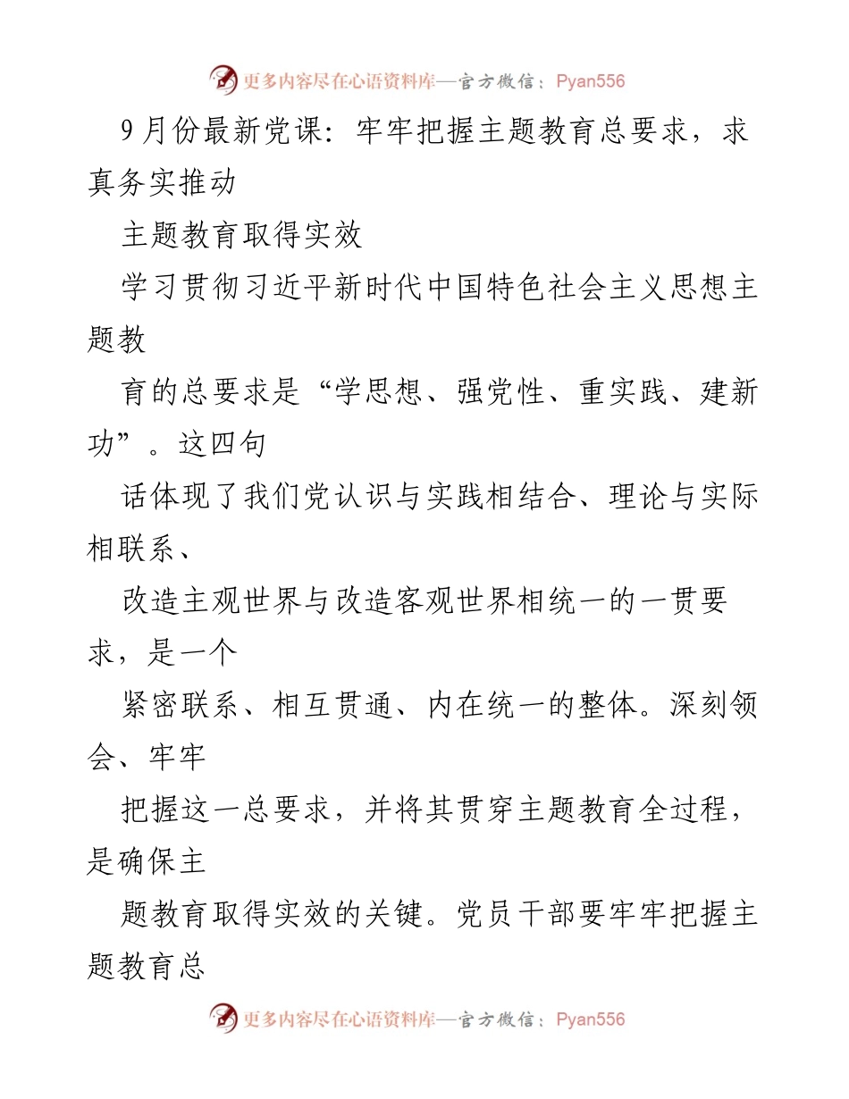 [发言] 党课 - 牢牢把握主题教育总要求，推动实效落实.docx_第1页