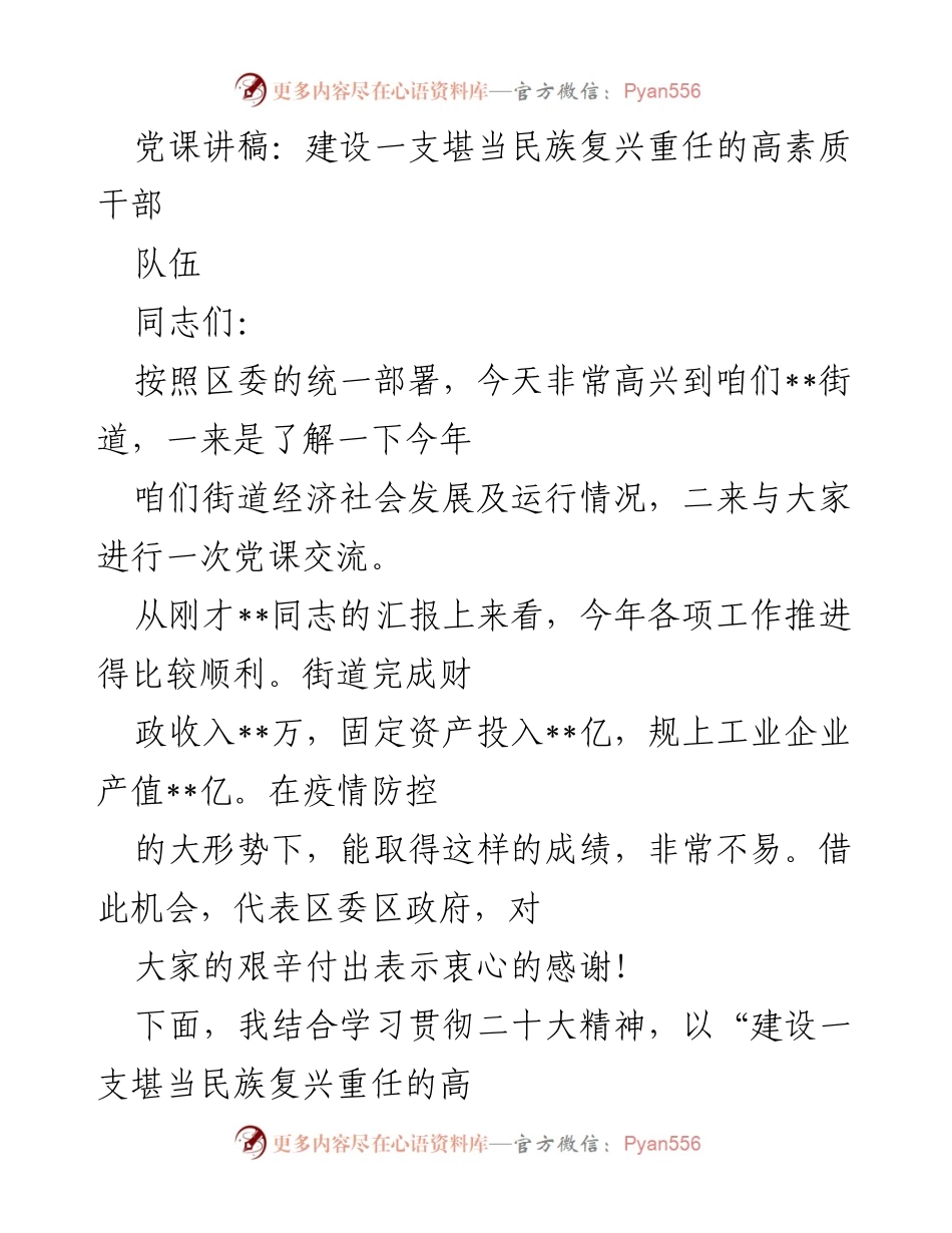 [发言] 党课 - 建设高素质干部队伍，助力民族复兴_1.docx_第1页