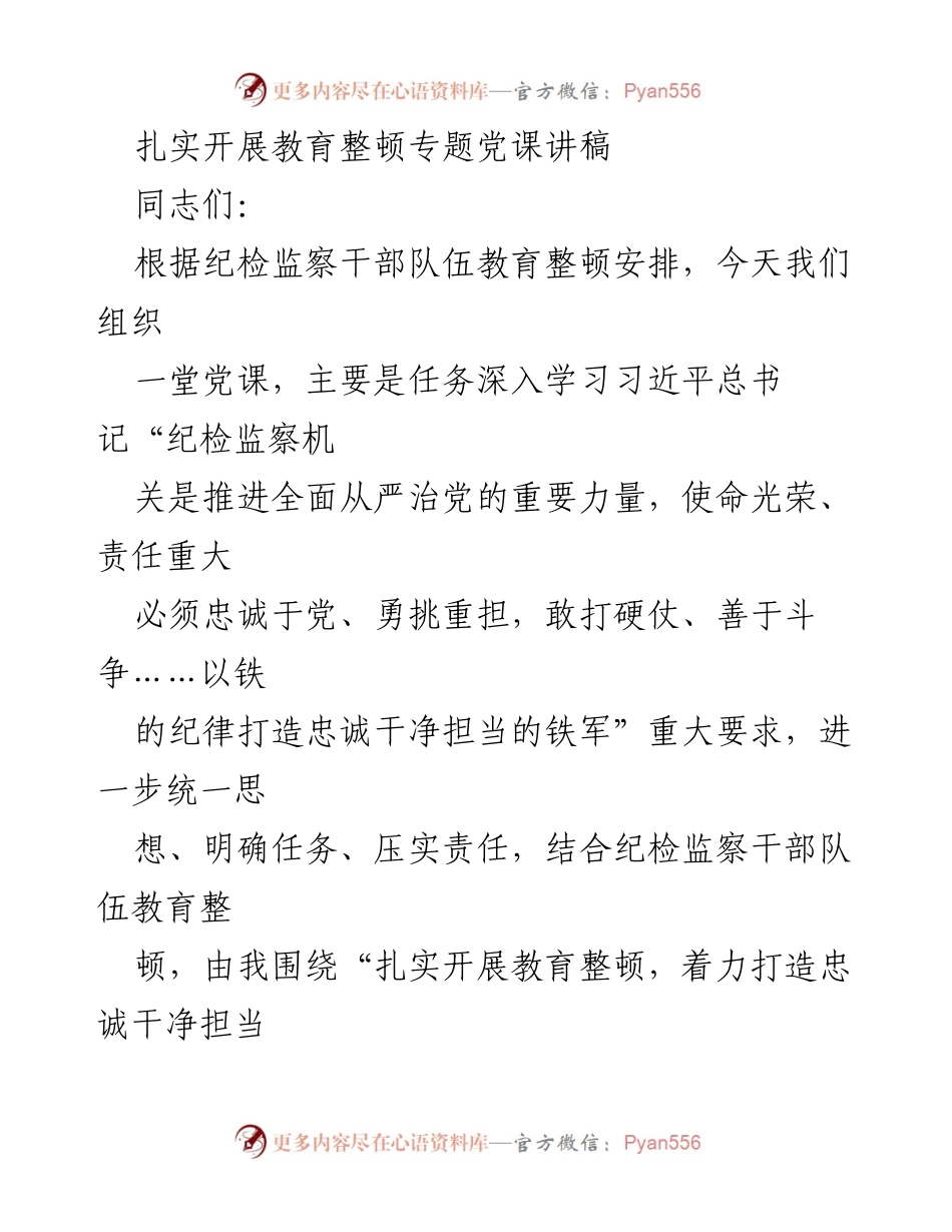 [发言] 党课 - 扎实开展教育整顿，打造忠诚干净担当的纪检监察铁军_9.docx_第1页
