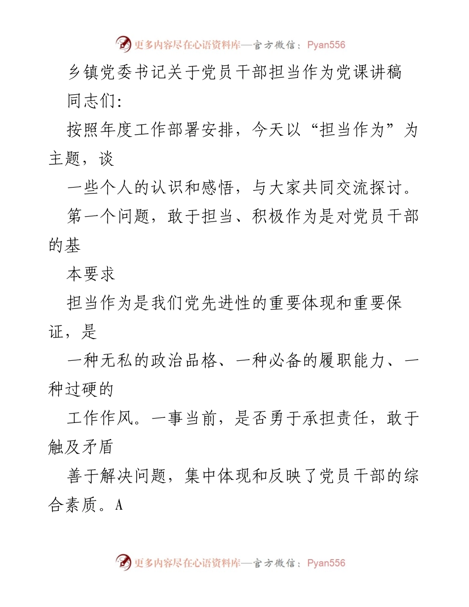 [发言] 党课 - 担当作为：新时代党员干部的责任与使命.docx_第1页
