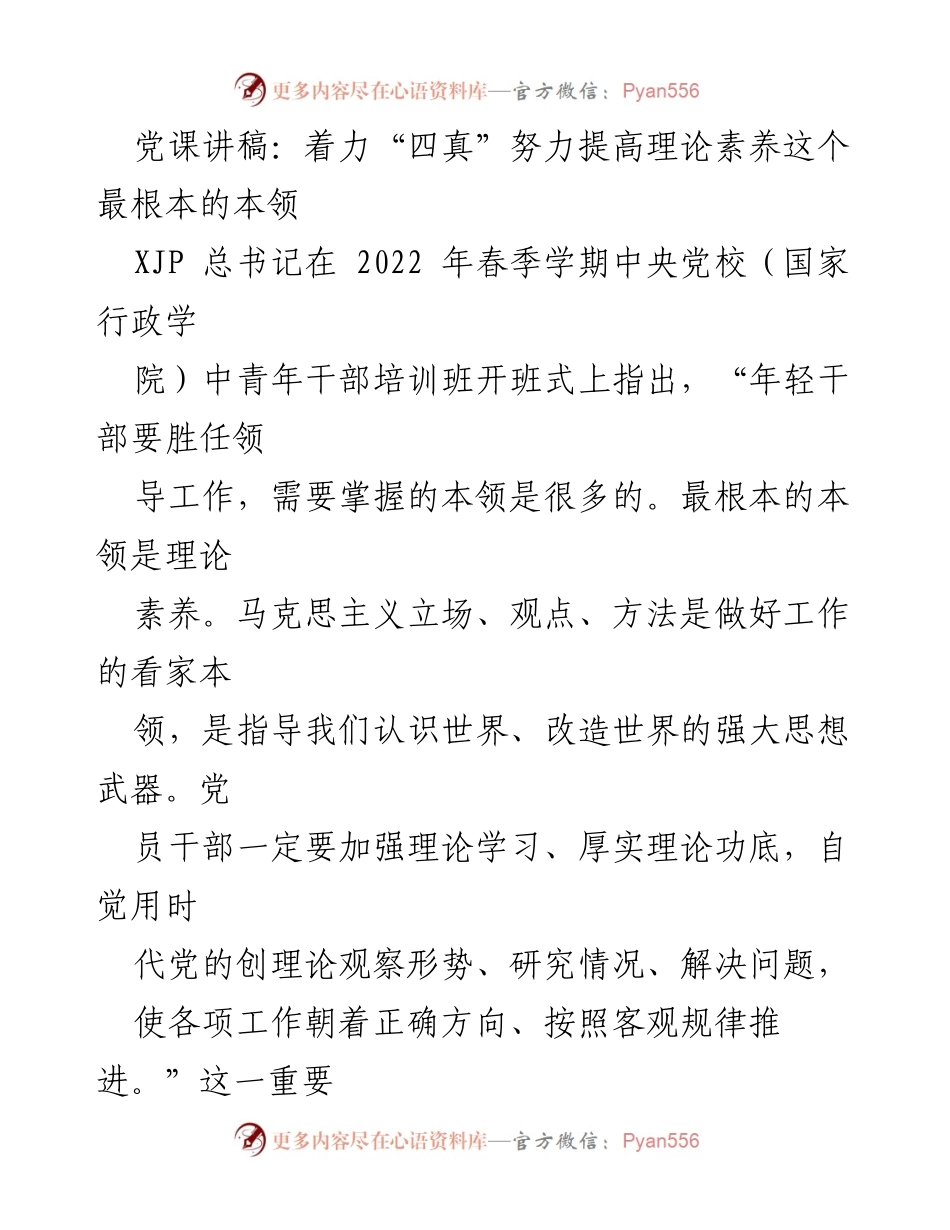 [发言] 党课 - 提升年轻干部理论素养的路径与重要性.docx_第1页