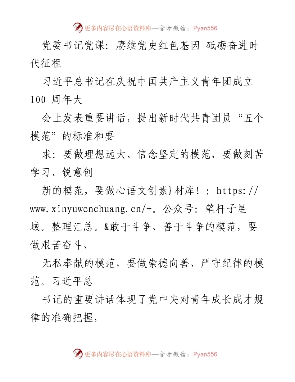 [发言] 党课 - 赓续红色基因，砥砺奋进新时代青年使命.docx_第1页