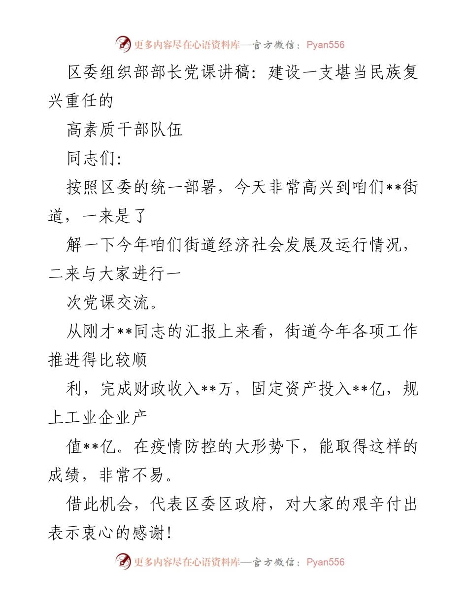[发言] 党课 - 建设高素质干部队伍，担当民族复兴重任_2.docx_第1页