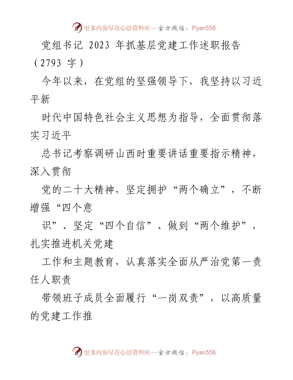 [发言] 党组书记述职会议 - 2023年基层党建工作述职报告.docx_第1页