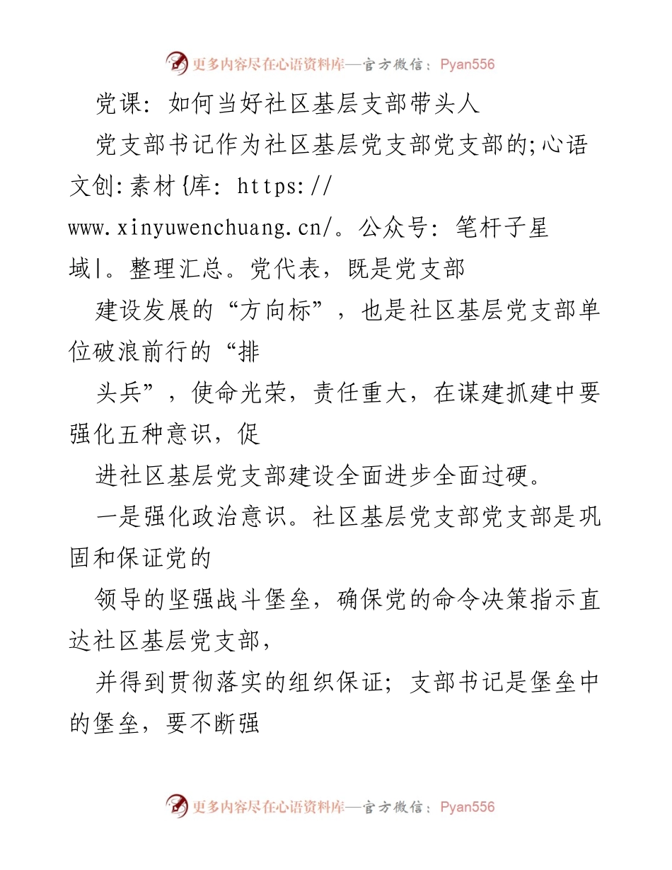 [发言] 党课 - 如何当好社区基层支部带头人.docx_第1页