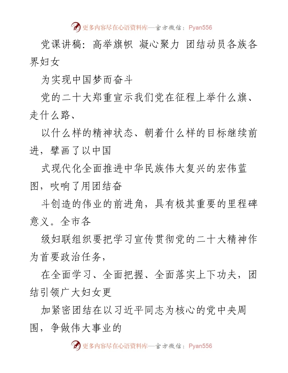 [发言] 党课 - 团结动员各族妇女为实现中国梦而奋斗.docx_第1页