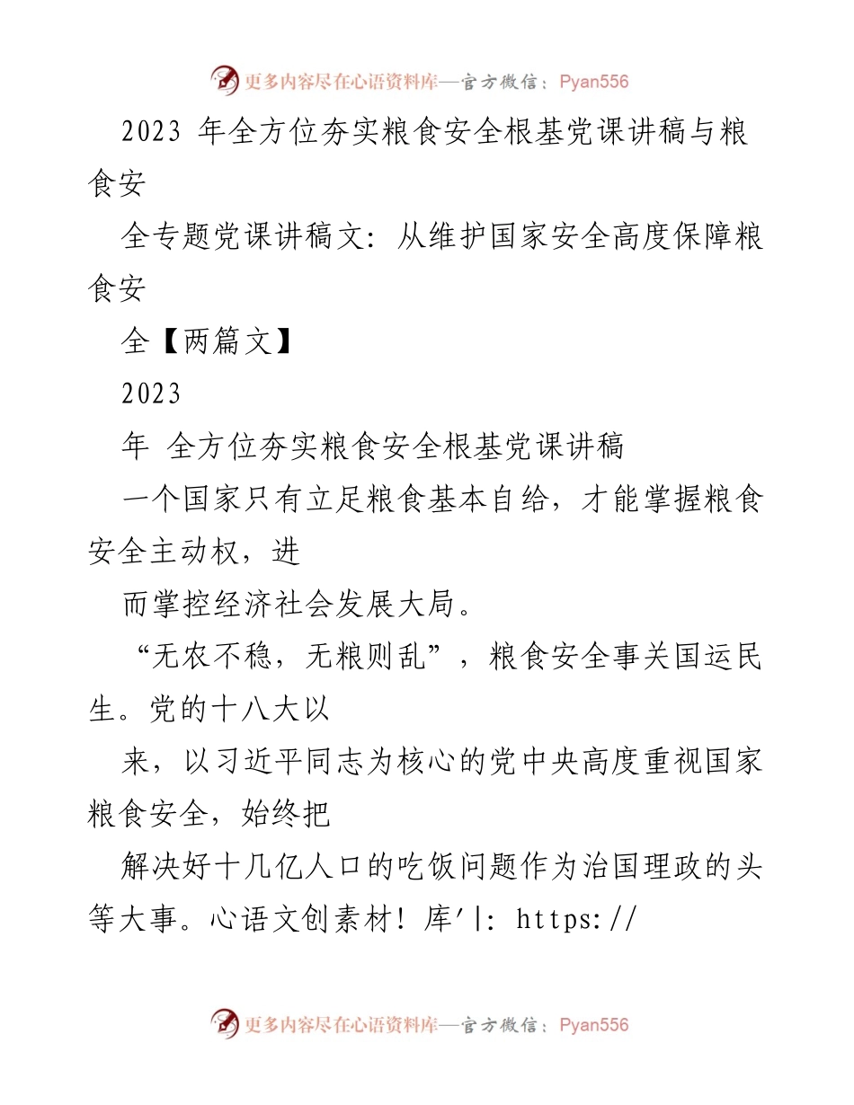 [发言] 党课 - 全方位夯实粮食安全根基的重要性_2.docx_第1页