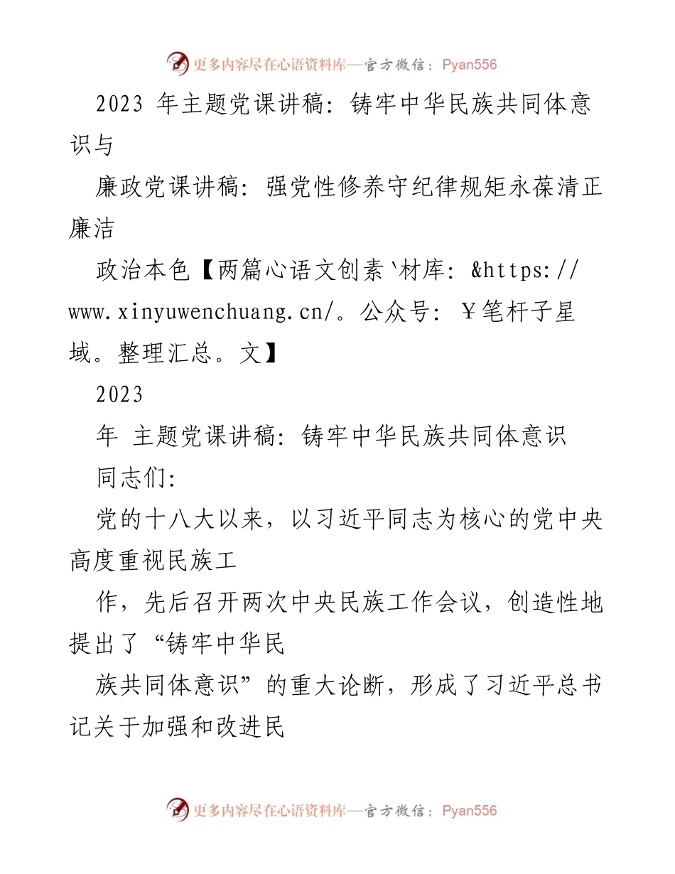 [发言] 党课 - 铸牢中华民族共同体意识的重要性与实践路径.docx_第1页
