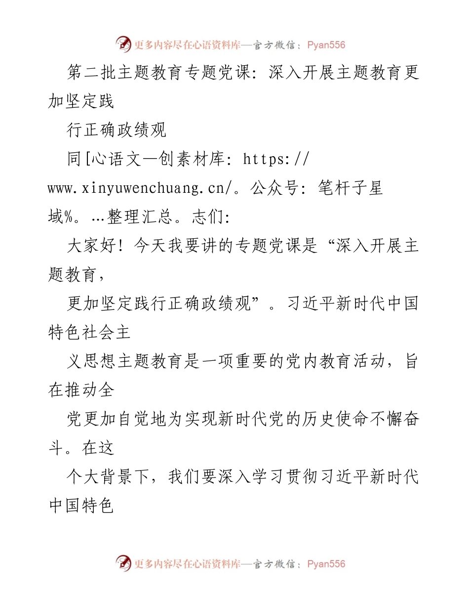 [发言] 党课 - 深入开展主题教育，坚定践行正确政绩观_1.docx_第1页