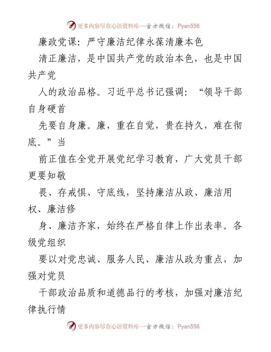 [发言] 党课 - 严守廉洁纪律，永葆清廉本色_1.docx_第1页