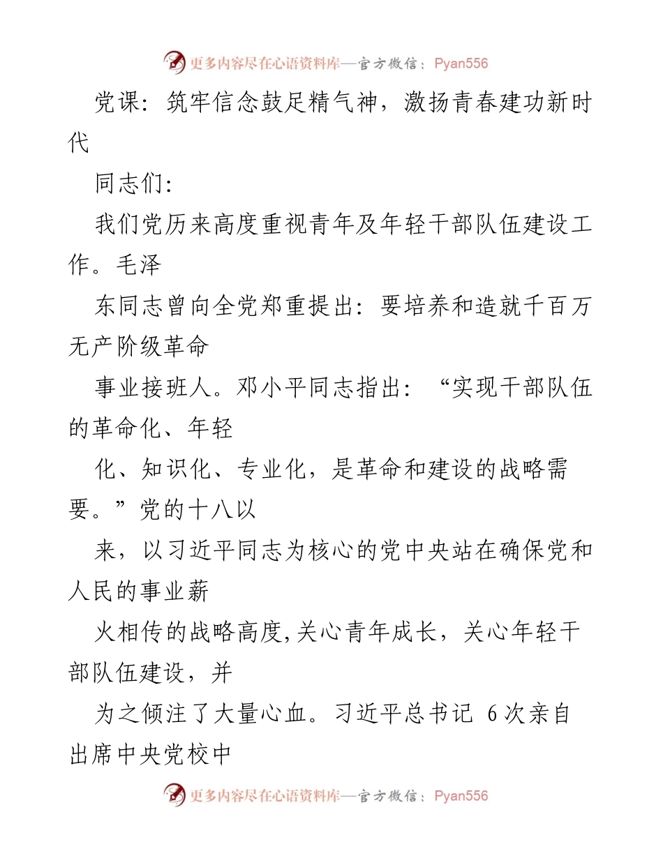 [发言] 党课 - 筑牢信念，激扬青春，建功新时代.docx_第1页