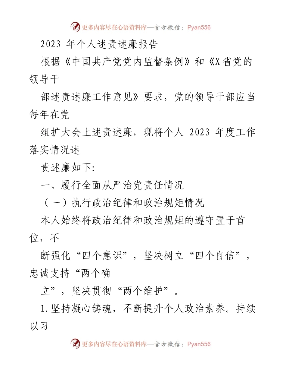 [发言] 党组扩大会 - 2023年度个人述责述廉报告.docx_第1页